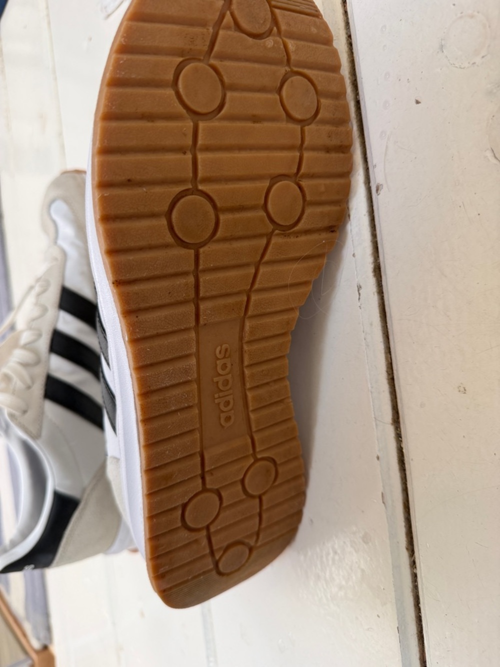 adidas Retro Runner Sneakers in White and Black with Cream Suede - Picture 4 of 4
